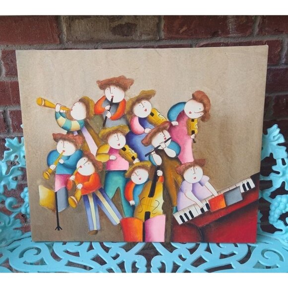Joyce J Roybal Painting Colorful Musicians Band Large Oil on Canvas 24" x 20" - Picture 2 of 6